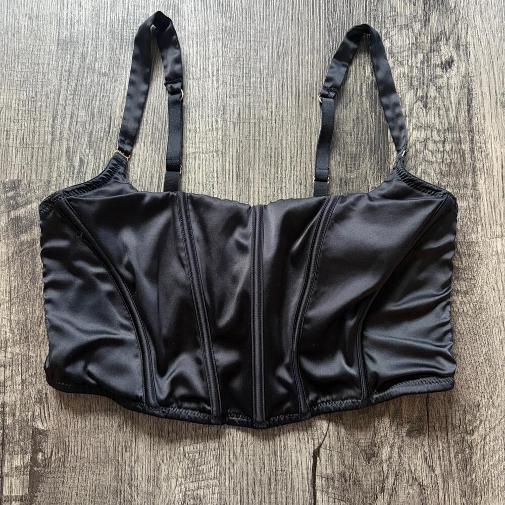Auden Black Satin Corset Bralette - L